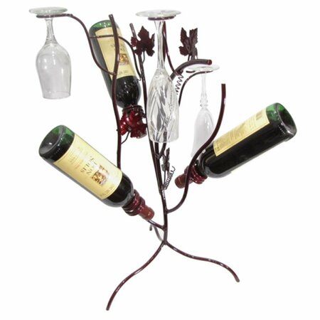 METROTEX DESIGNS Iron Wine Bottle And Glass Stem Tree- Merlot Finish 28599